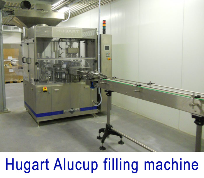 Alucup filling machine (round table), Hugart DS 5000, 100g, 150g, 300g.