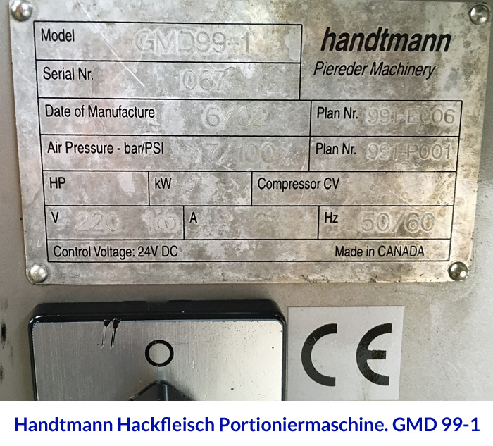 Handtmann Hackfleisch Portioniermaschine. GMD 99-1
