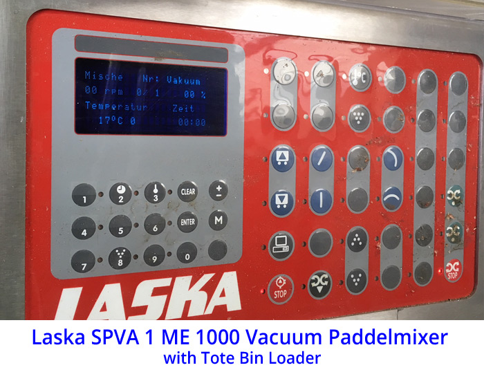 Laska SPVA 1 ME 1000 Vacuum Paddelmixer with Tote Bin Loader