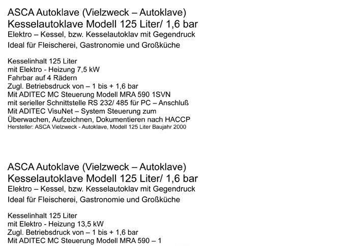 2 Stück Autoclave ASCA 125 Liter