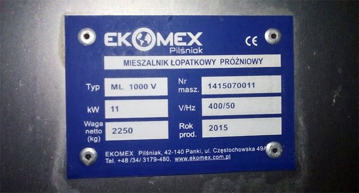 Ekomex Vacuum Paddelmixer 1000 Liters