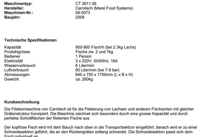 Fishprocessing  Marel Carnitech CT 2611.06, fileting machine