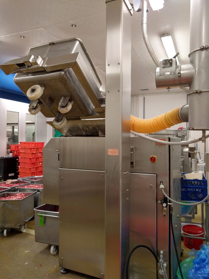 Laska MWM 1330 Grinder Mixer with Cooling Option and 200 Tote Bin Loader
