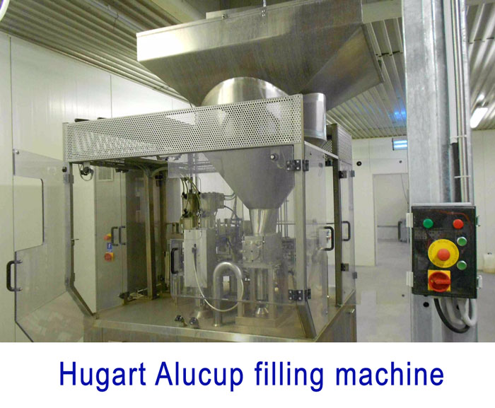 Alucup filling machine (round table), Hugart DS 5000, 100g, 150g, 300g.