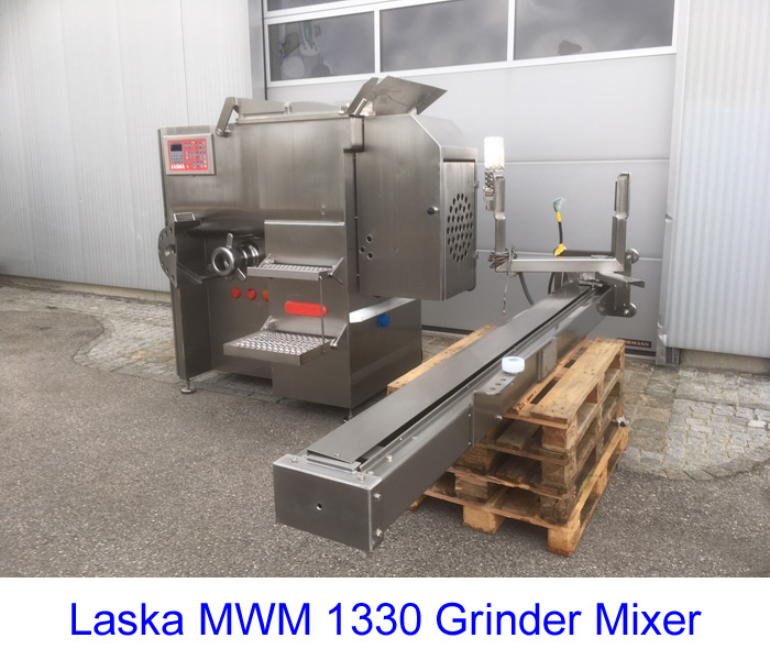 Laska MWM 1330 Grinder Mixer with Cooling Option and 200 Tote Bin Loader