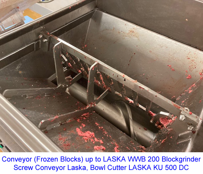 Conveyor (Frozen Blocks) up to LASKA WWB 200 Blockgrinder, Screw Conveyor Laska, Bowl Cutter LASKA KU 500 DC